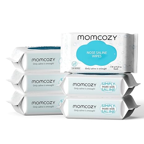 Momcozy Baby Nose Saline Wipes – Pure 0.9% Saline, Unscented & Hypoallergenic, 100% Biodegradable Nasal Wipes for Sensitive Skin