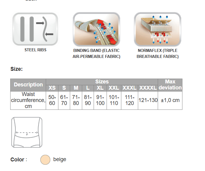 MedTextile elastic Sacrolumbar Medical Support w/4 stays