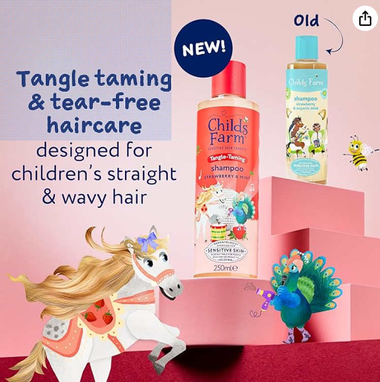 Childs Farm Tangle Taming Shampoo, Straight or Wavy Hair, Gentle and Tear Free, Strawberry and Mint, Kids, Baby, 250ml
