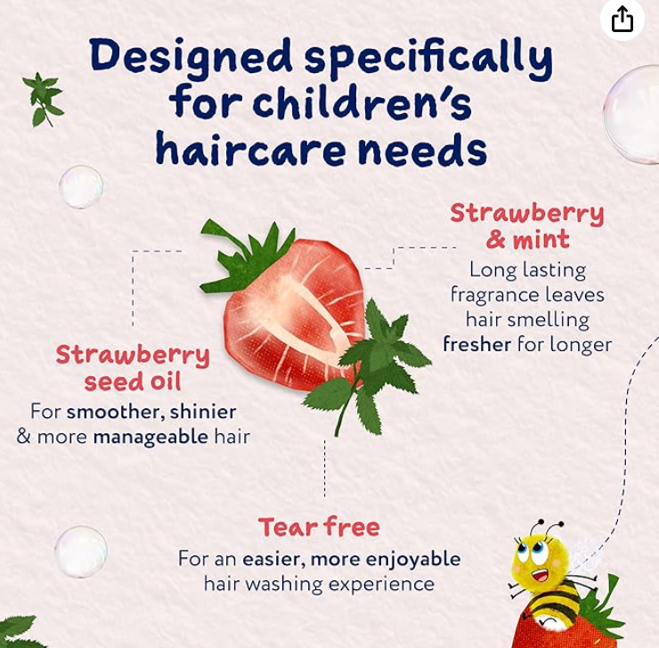 Childs Farm Tangle Taming Shampoo, Straight or Wavy Hair, Gentle and Tear Free, Strawberry and Mint, Kids, Baby, 250ml