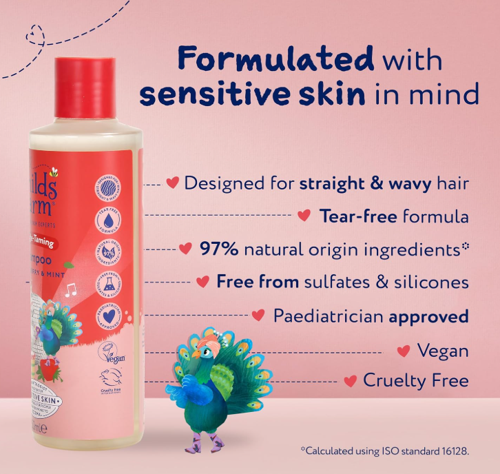 Childs Farm Tangle Taming Shampoo, Straight or Wavy Hair, Gentle and Tear Free, Strawberry and Mint, Kids, Baby, 250ml