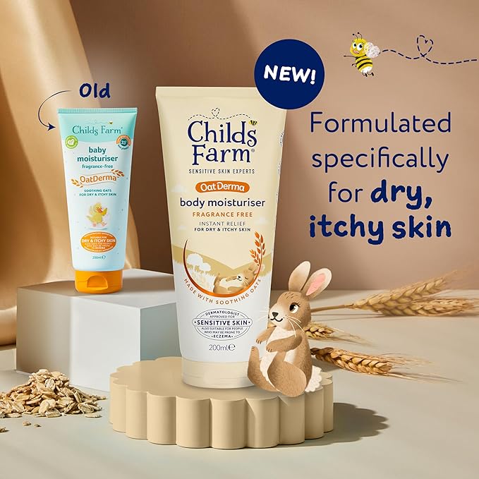 Childs Farm OatDerma Body Moisturiser, Fragrance Free, Soothing Hydration, Sensitive Skin, Emollient, Baby, Kids, 200ml
