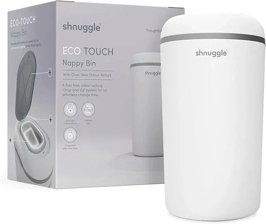 Shnuggle Eco - Touch Nappy Bin (Diaper Pail) | Eco - Friendly Nappy Disposal System | No Costly Refills – Use Any Bag | Dual - Seal Odour Lock | Easy - Clean, One - Hand Drop - and - Go Bin - Adenzo Comfies