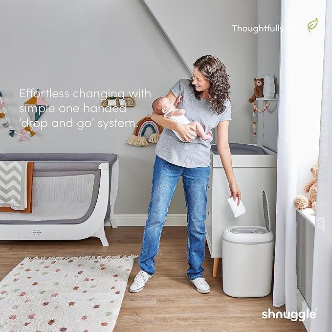 Shnuggle Eco - Touch Nappy Bin (Diaper Pail) | Eco - Friendly Nappy Disposal System | No Costly Refills – Use Any Bag | Dual - Seal Odour Lock | Easy - Clean, One - Hand Drop - and - Go Bin - Adenzo Comfies