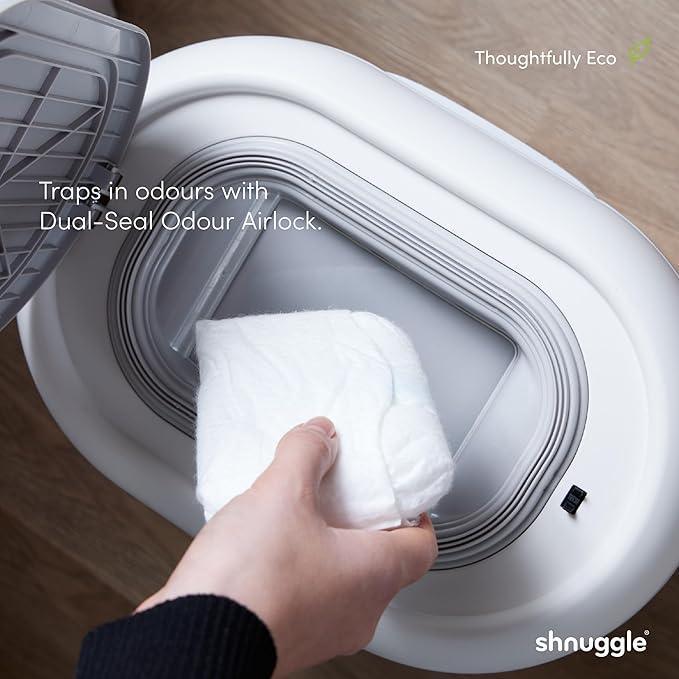 Shnuggle Eco - Touch Nappy Bin (Diaper Pail) | Eco - Friendly Nappy Disposal System | No Costly Refills – Use Any Bag | Dual - Seal Odour Lock | Easy - Clean, One - Hand Drop - and - Go Bin - Adenzo Comfies