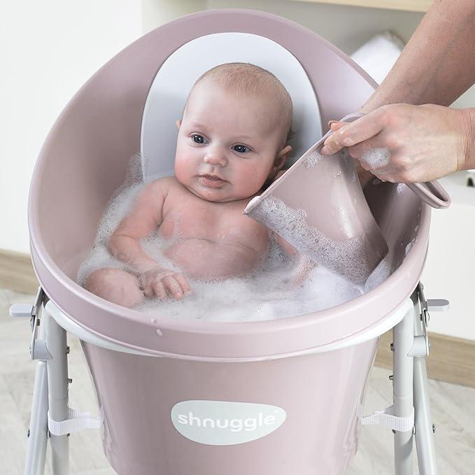 Shnuggle Newborn Baby Bath | Built in Support Bump and Soft Backrest | Suitable from Newborn | Bath Seat Support Includes Plug | Blossom Pink - Adenzo Comfies