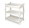 Tony Wooden changing area. Badger Basket White Sleigh Style Baby Changing Table with Storage Shelves - Adenzo Comfies
