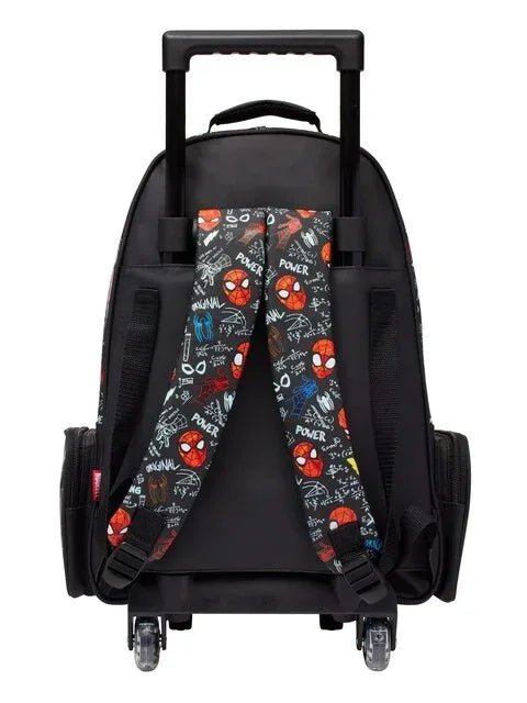 Smiggle Black Spider - Man Kids Suitcase Backpack Trolley Bag with Light - Up Wheels – Rolling School Bag - Adenzo Comfies