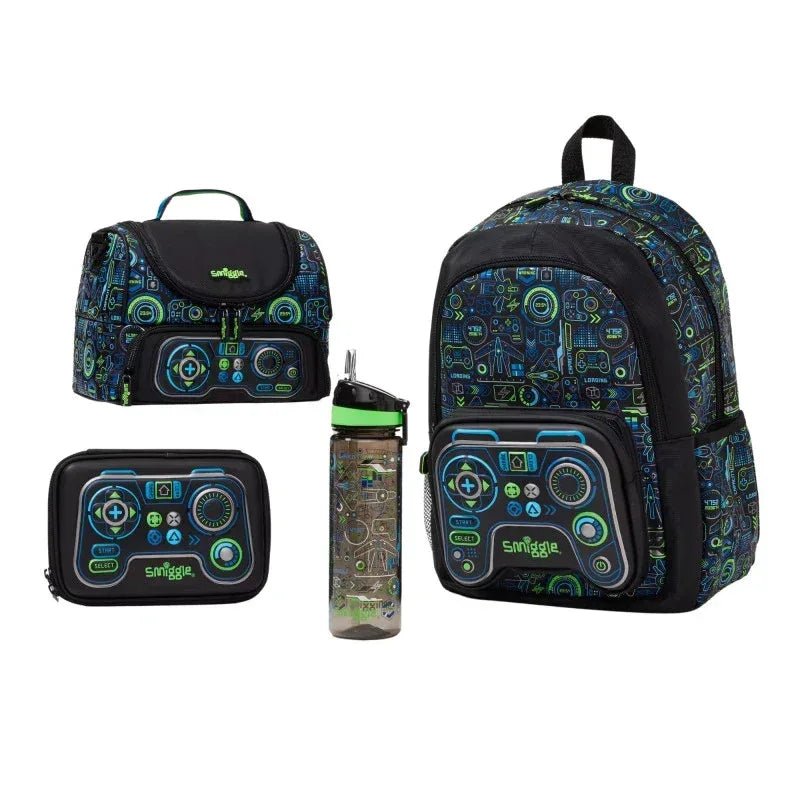 Smiggle Waterproof 4 - Piece School Bag Set for Primary Kids | Backpack with Pencil box, Lunchbox, and Water Bottle | 18inch - Adenzo Comfies