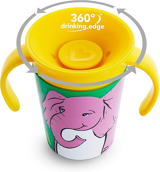 Munchkin Miracle 360° WildLove Trainer Cup| 6 oz/177 ml |Spill-Proof| BPA-Free Toddler Cup with 360° Drinking Edge - Eco-Friendly Packaging |Elephant