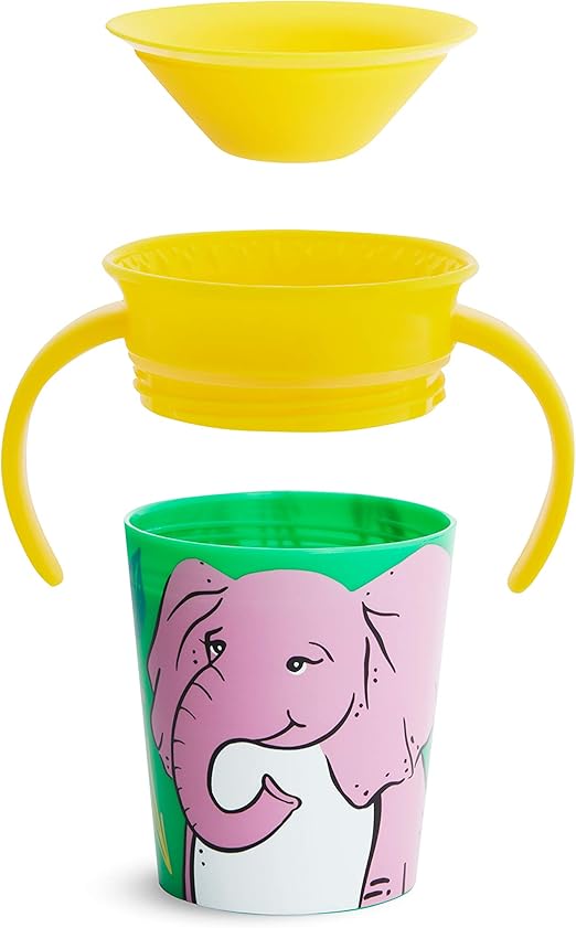 Munchkin Miracle 360° WildLove Trainer Cup| 6 oz/177 ml |Spill-Proof| BPA-Free Toddler Cup with 360° Drinking Edge - Eco-Friendly Packaging |Elephant