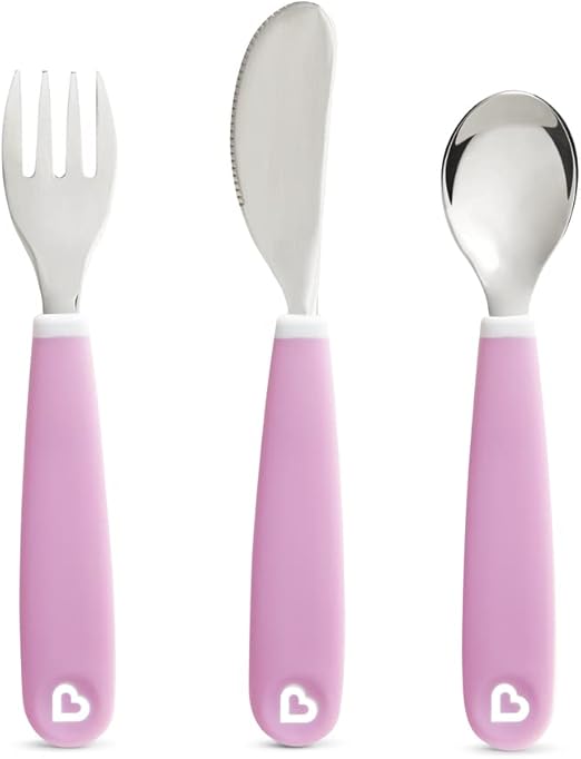 Munchkin Splash Toddler Cutlery Set (Fork, Knife & Spoon), Purple | BPA-Free, Dishwasher Safe, Easy-Grip Utensils for Self-Feeding | Safe Flatware for Babies & Toddlers 18+ Months