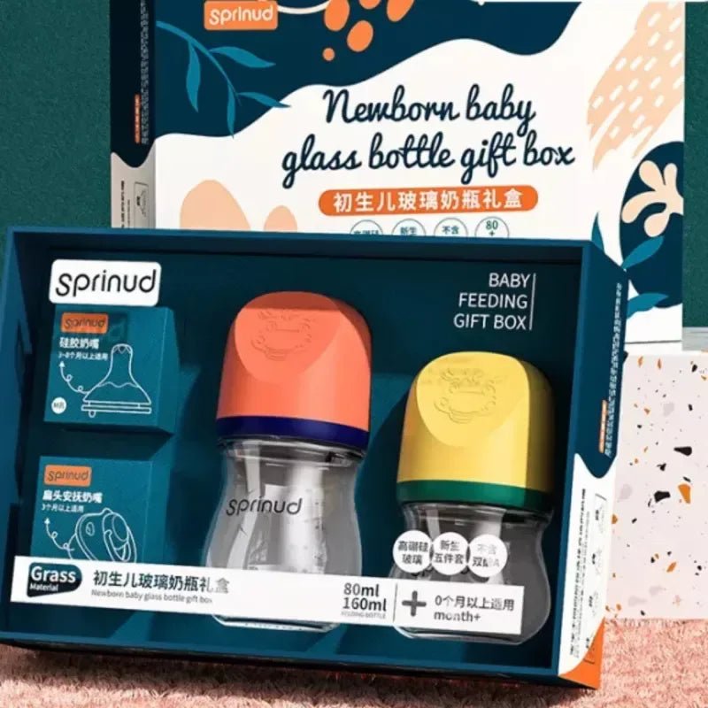 Sprinud Baby Glass Bottle Set | 80ml & 160ml Bottles, Teat, & Pacifier Suitable for 0m+ - Adenzo Comfies