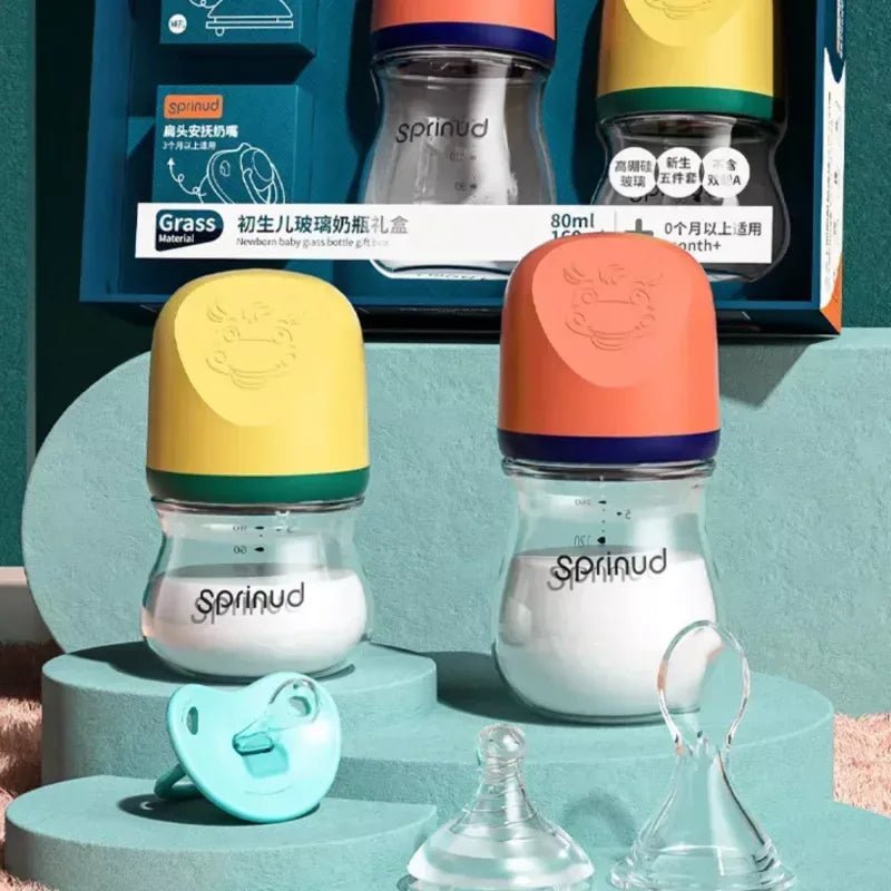 Sprinud Baby Glass Bottle Set | 80ml & 160ml Bottles, Teat, & Pacifier Suitable for 0m+ - Adenzo Comfies