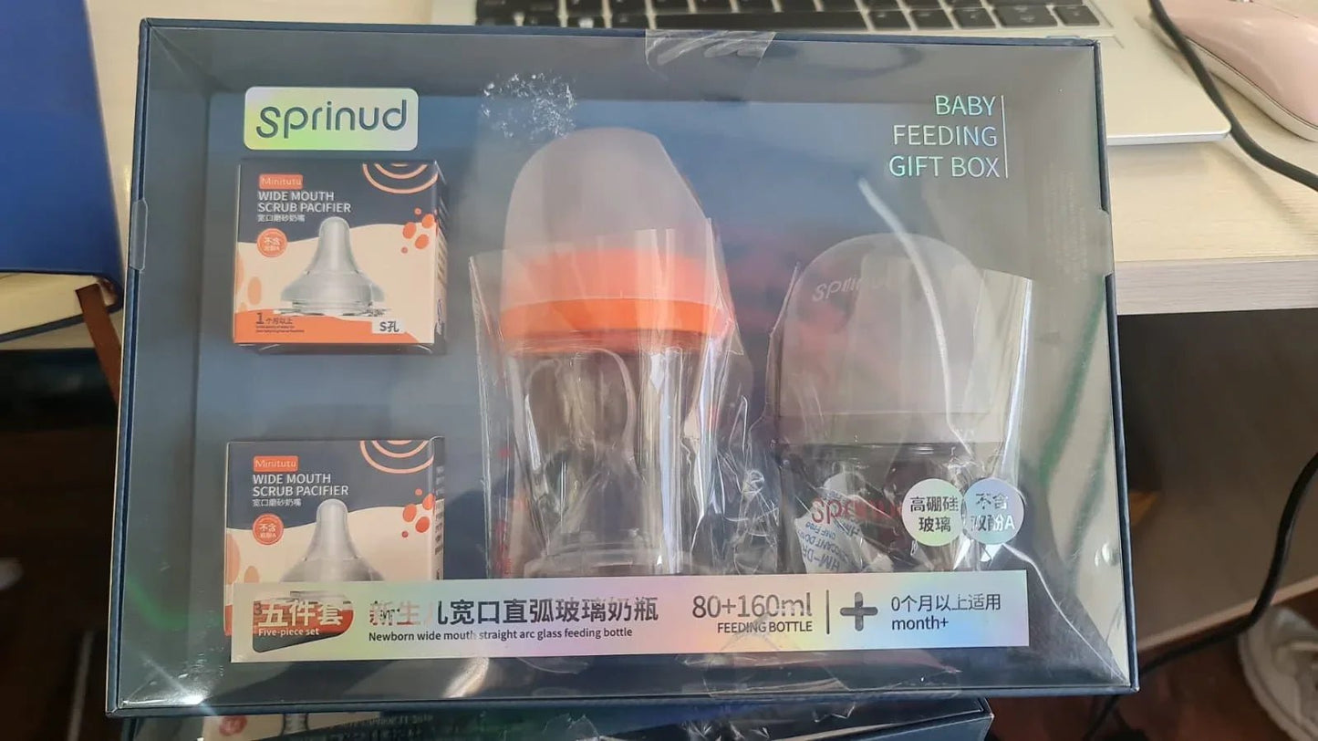 Sprinud Baby Glass Bottle Set | 80ml & 160ml Bottles, Teat, & Pacifier Suitable for 0m+ - Adenzo Comfies