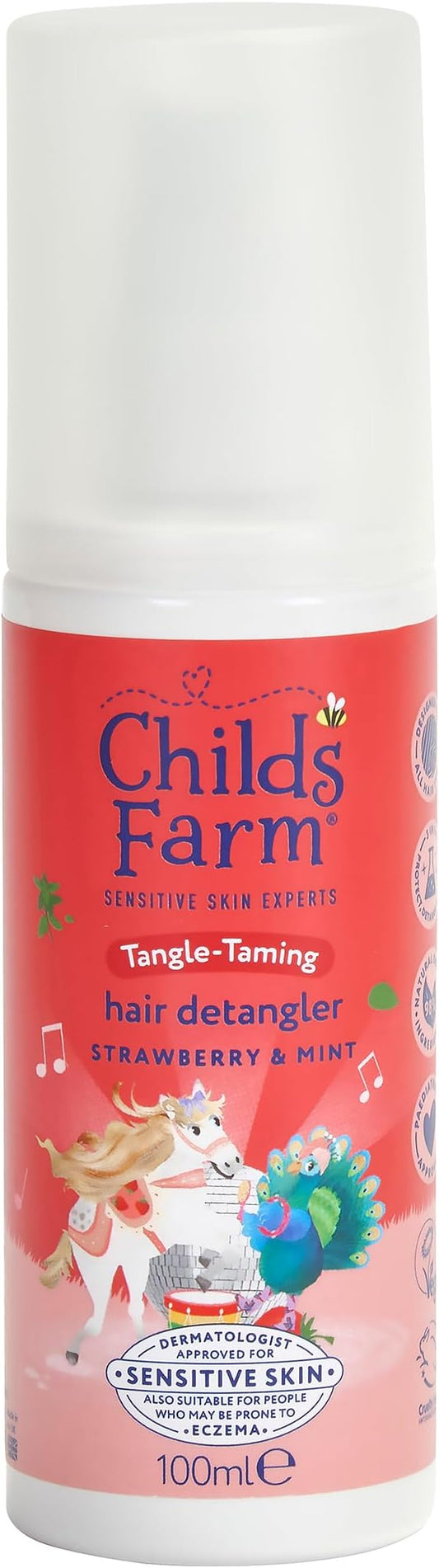 Childs Farm Tangle Taming Hair Detangler Spray, Heat Styling Protector, Strawberry and Mint, Children, Kids, 100ml