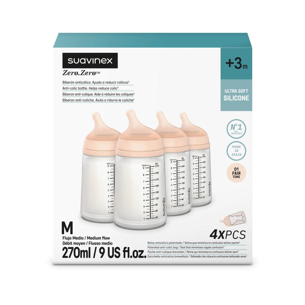 Suavinex Zero Zero Anti Colic Baby Feeding Bottle, No 1 Spanish Baby Feeding Bottle Brand, Perfect for Breastfeeding Babies 270ml - Adenzo Comfies