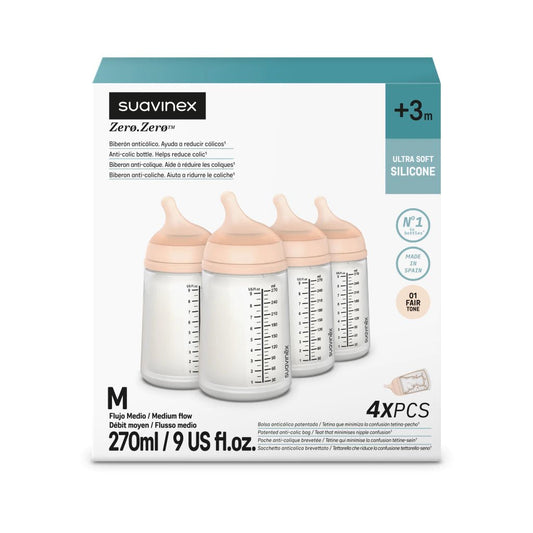 Suavinex Zero Zero Anti Colic Baby Feeding Bottle, No 1 Spanish Baby Feeding Bottle Brand, Perfect for Breastfeeding Babies 270ml - Adenzo Comfies