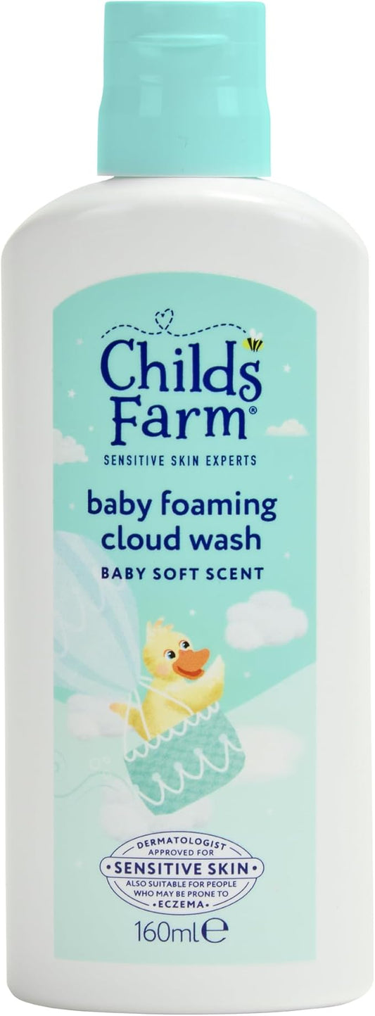 Childs Farm Baby Foaming Cloud Face & Body Wash, Baby Soft Scent | Tear-free, Gently Cleanses & Soothes | Suitable for Newborns with Dry, Sensitive Skin, 160ml