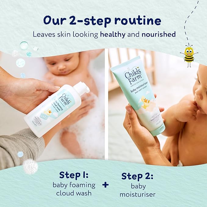 Childs Farm Baby Foaming Cloud Face & Body Wash, Baby Soft Scent | Tear-free, Gently Cleanses & Soothes | Suitable for Newborns with Dry, Sensitive Skin, 160ml