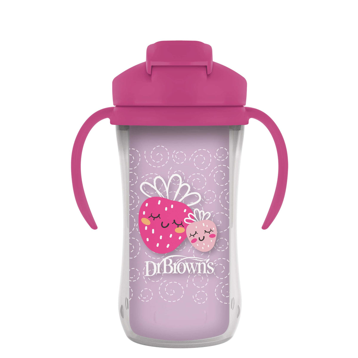 Dr. Brown’s® Milestones™ Strawberry Insulated Straw Cup Pink Strawberries 300ml. - Adenzo Comfies