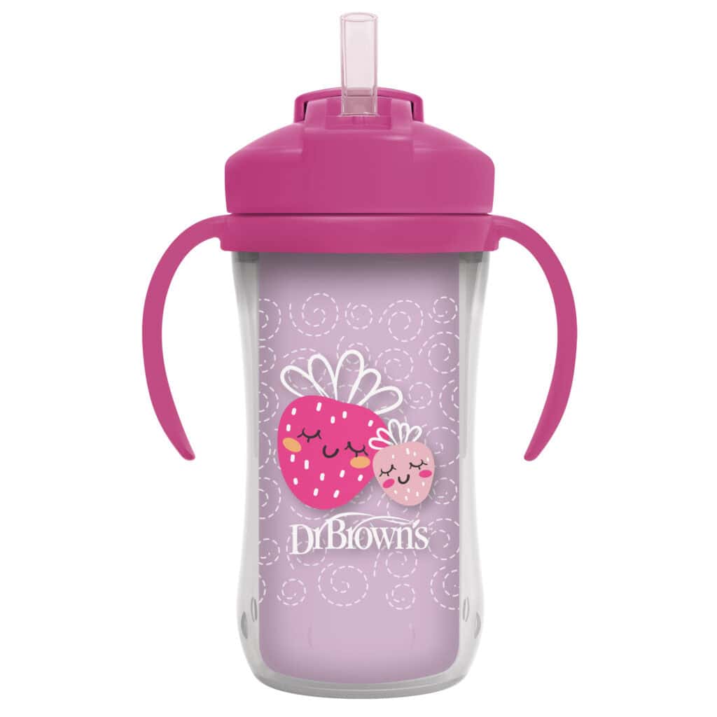 Dr. Brown’s® Milestones™ Strawberry Insulated Straw Cup Pink Strawberries 300ml. - Adenzo Comfies
