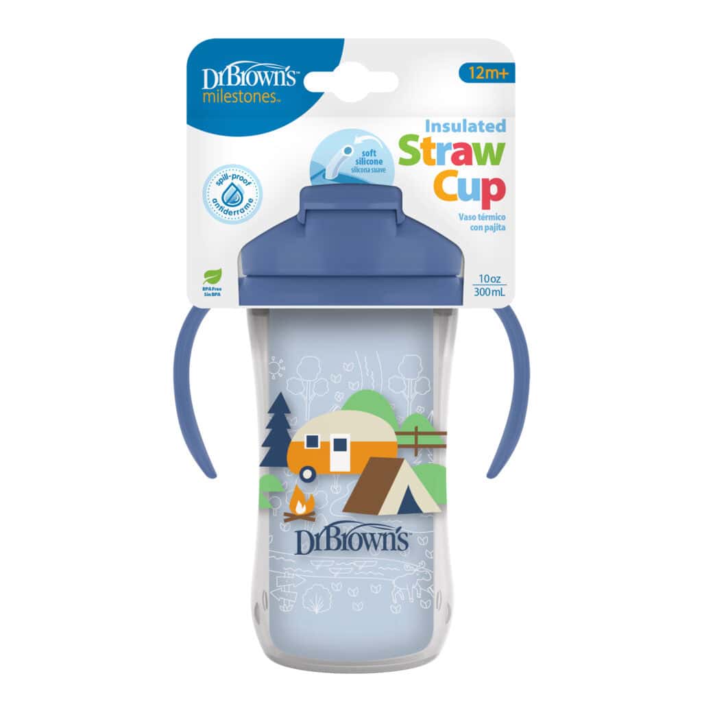 Dr. Brown’s® Milestones™ Insulated Straw Cup, Blue Camping Site 300ml. - Adenzo Comfies