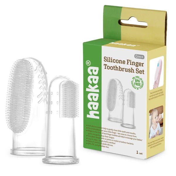 Haakaa Silicone Baby Finger Toothbrush Set, Baby’s First Toothbrush with Case, Soft Bristle Toothbrush for Infant Oral Care, 3 Months + - Adenzo Comfies