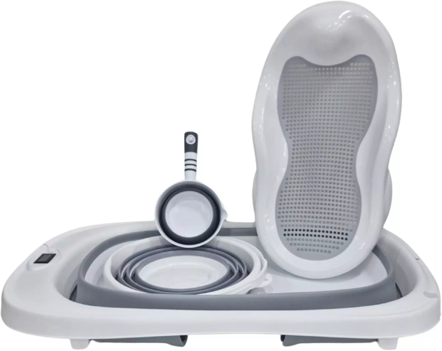 Tenbabe 4-in-1 Foldable Baby Bathtub Set with Silicone Bather, Thermometer, Bucket & Ladle for Newborns to Toddlers, 0-3 Years