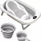 Tenbabe 4-in-1 Foldable Baby Bathtub Set with Silicone Bather, Thermometer, Bucket & Ladle for Newborns to Toddlers, 0-3 Years