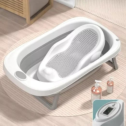 Tenbabe 4 - in - 1 Foldable Baby Bathtub Set with Silicone Bather, Thermometer, Bucket & Ladle for Newborns to Toddlers, 0 - 3 Years - Adenzo Comfies