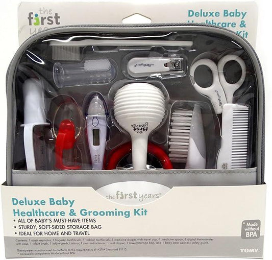 The First Years Baby Healthcare and Grooming Kit – 10 - Piece Infant Care Set with Comb, Brush, Nail Clippers, Thermometer, Medicine Dropper & More – Travel - Friendly Baby Essentials Organizer - Adenzo Comfies