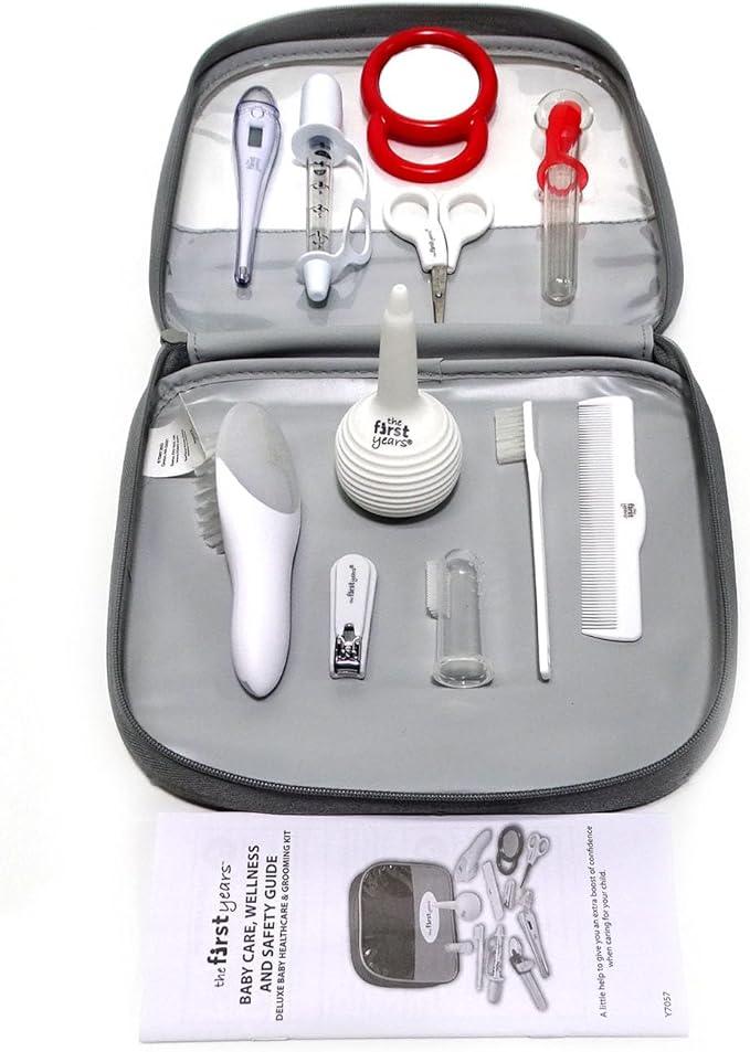 The First Years Baby Healthcare and Grooming Kit – 10 - Piece Infant Care Set with Comb, Brush, Nail Clippers, Thermometer, Medicine Dropper & More – Travel - Friendly Baby Essentials Organizer - Adenzo Comfies
