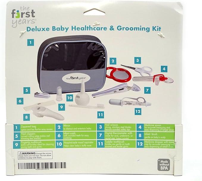 The First Years Baby Healthcare and Grooming Kit – 10 - Piece Infant Care Set with Comb, Brush, Nail Clippers, Thermometer, Medicine Dropper & More – Travel - Friendly Baby Essentials Organizer - Adenzo Comfies