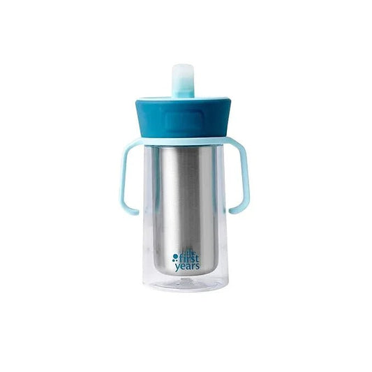 The First Years CoolCore Insulated Toddler Straw Cup - Transitional Toddler Trainer Cup Converts to Water Bottle with Spill Proof Lid - 8 Ounces - Ages 12 Months and Up - Adenzo Comfies
