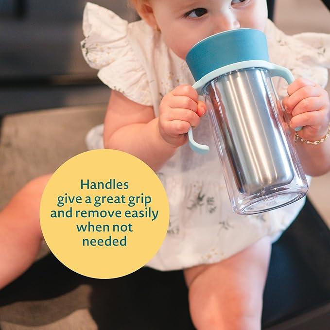 The First Years CoolCore Insulated Toddler Straw Cup - Transitional Toddler Trainer Cup Converts to Water Bottle with Spill Proof Lid - 8 Ounces - Ages 12 Months and Up - Adenzo Comfies