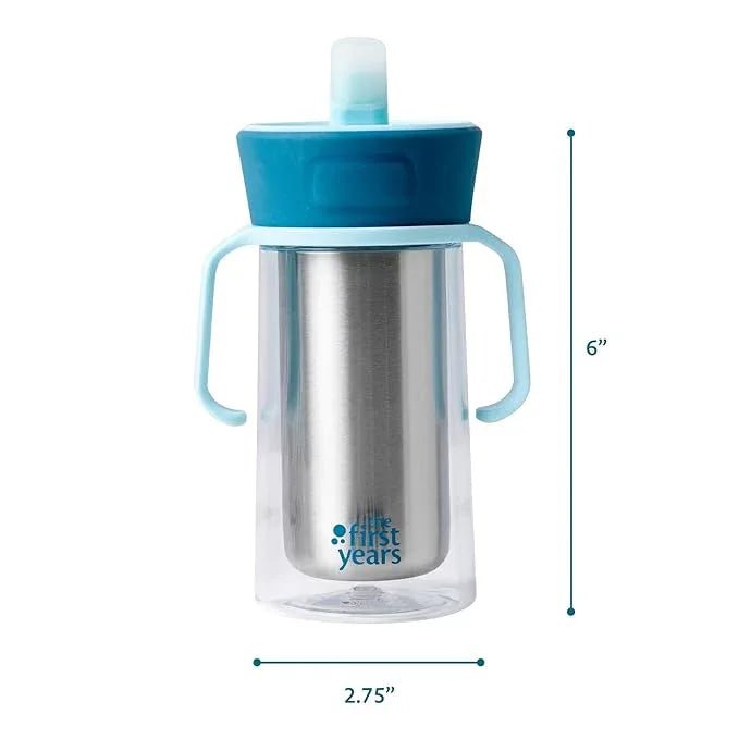 The First Years CoolCore Insulated Toddler Straw Cup - Transitional Toddler Trainer Cup Converts to Water Bottle with Spill Proof Lid - 8 Ounces - Ages 12 Months and Up - Adenzo Comfies