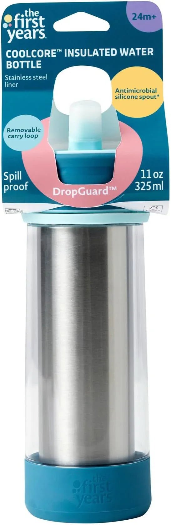 The First Years Cool Core Insulated Toddler Water Bottle – Spill Proof Trainer Cup with Easy Grip Design – 8 Ounces – Ages 12 Months and Up - Adenzo Comfies