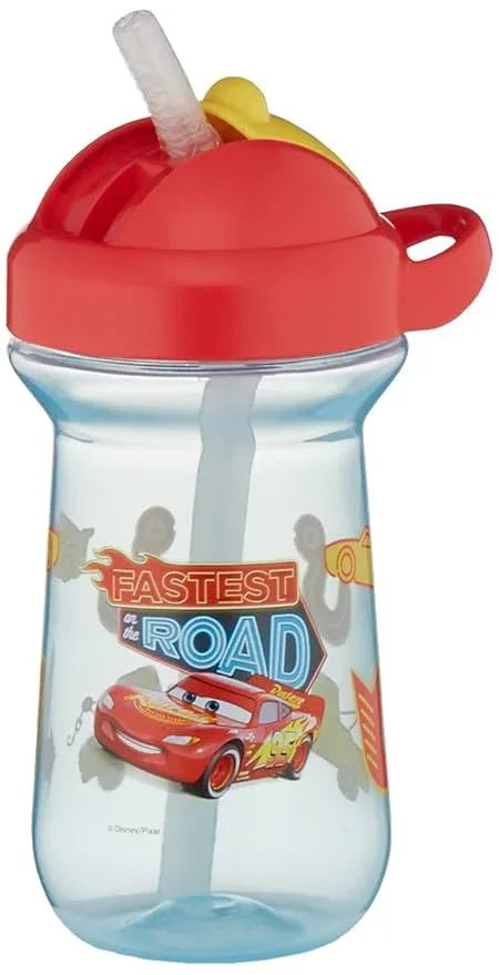 The First Years Disney/Pixar Cars Toddler Straw Cup - Spill Proof Flip Top Toddler Sippy Cups - 18 Months and Up - 10 Oz - Adenzo Comfies