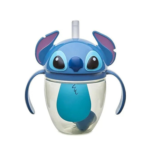 The First Years Disney Lilo & Stitch Weighted Straw Cup - Spill Proof Toddler Straw Cups with Flip Top Cover - Transition Sippy Cup - Toddler Feeding Supplies - 7 Oz - Ages 6 Months and Up - Adenzo Comfies