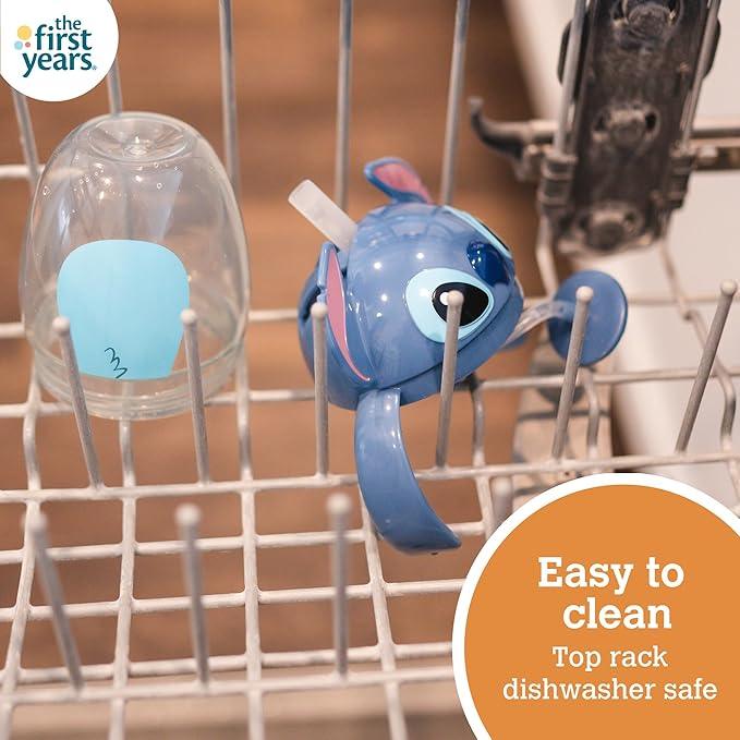 The First Years Disney Lilo & Stitch Weighted Straw Cup - Spill Proof Toddler Straw Cups with Flip Top Cover - Transition Sippy Cup - Toddler Feeding Supplies - 7 Oz - Ages 6 Months and Up - Adenzo Comfies