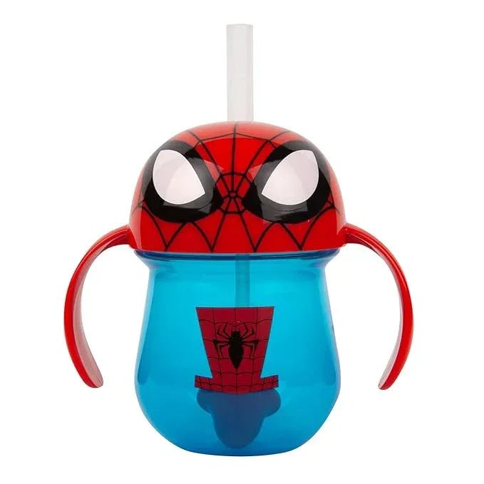 The First Years Spider - Man Trainer Straw Cup - Toddler Cups with Straw - Kids Water Bottles - 9 Months and Up - 7 Oz - Adenzo Comfies
