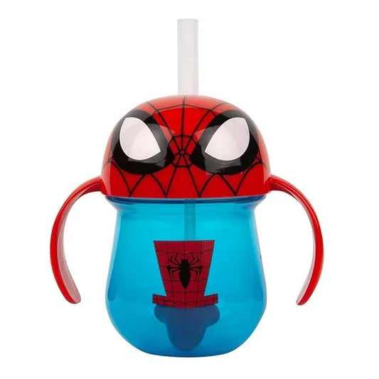 The First Years Spider - Man Trainer Straw Cup - Toddler Cups with Straw - Kids Water Bottles - 9 Months and Up - 7 Oz - Adenzo Comfies