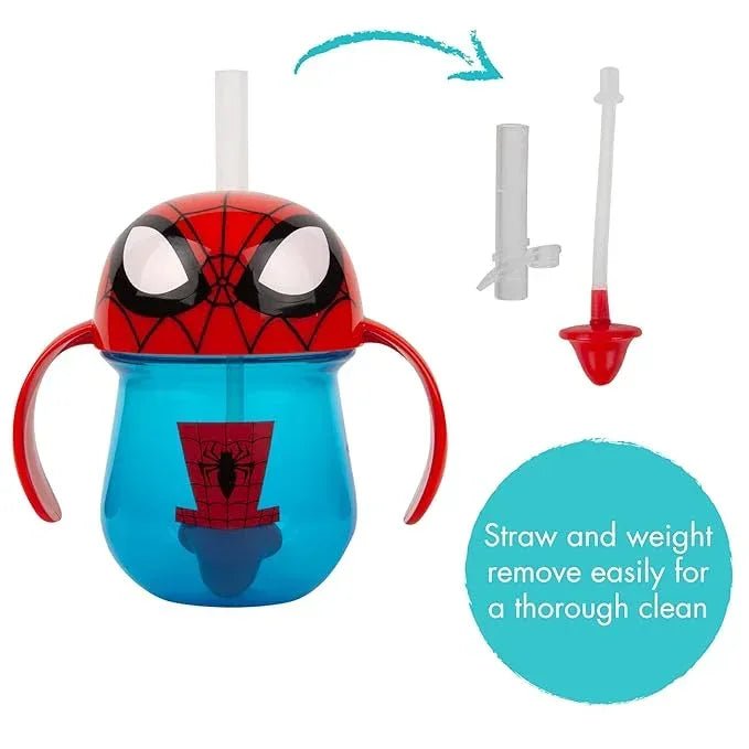 The First Years Spider - Man Trainer Straw Cup - Toddler Cups with Straw - Kids Water Bottles - 9 Months and Up - 7 Oz - Adenzo Comfies