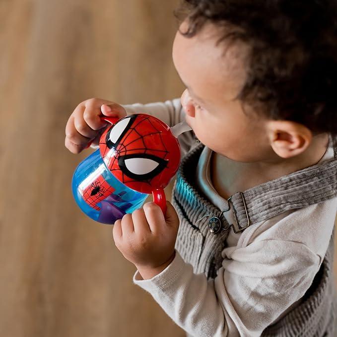The First Years Spider - Man Trainer Straw Cup - Toddler Cups with Straw - Kids Water Bottles - 9 Months and Up - 7 Oz - Adenzo Comfies