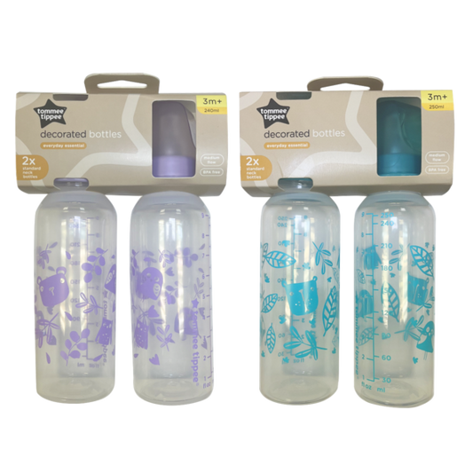 Tommee Tippee Essentials Standard Neck Baby Bottles – 3m+ (2 x 250ml) BPA-Free, Durable Feeding Bottles with Easy-Latch Teat, Anti-Colic Valve, and Dishwasher Safe Design for Comfortable Infant Feeding