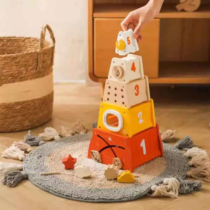 Toddlers Wooden Rocket Stacking Toy – Educational Play for Ages 18m+