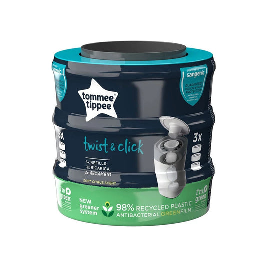 Tommee Tippee Twist & Click Advanced Nappy Bin Refill Cassettes – Multilayer Antibacterial Film, 1/3/6 Pack Variants