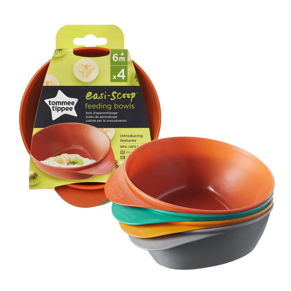 Tommee Tippee Easy Scoop Feeding Bowls – 4 Pack, Stackable, Easy‑Scoop Base, Dishwasher & Microwave Safe, BPA‑Free