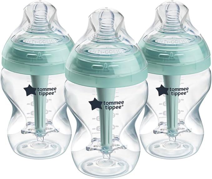 Tommee Tippee Advanced Anti-Colic Baby Bottles for 0m+, Pack of 3 260ml Baby Bottles, with Slow Flow Breast-Like Teat for a Natural Latch, Self-Sterilising and BPA Free, Baby Feeding Essentials